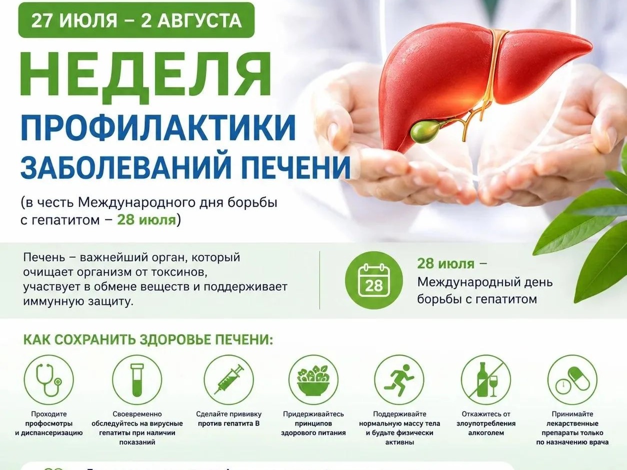 🩺 С 27 июля по 2 августа проходит Неделя профилактики заболеваний печени.